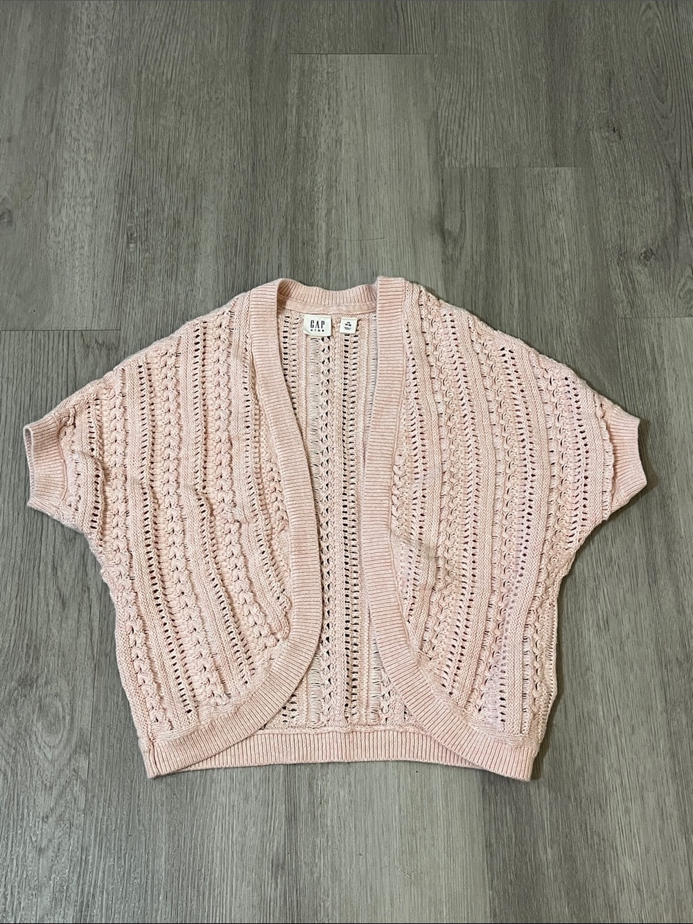 GAP Blush Pink Openwork Short Sleeve Shrug